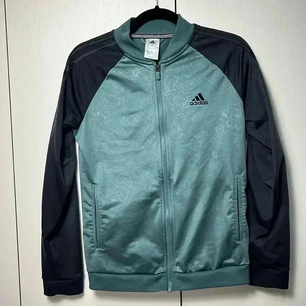 Adidas green and black floral track jacket women’s S